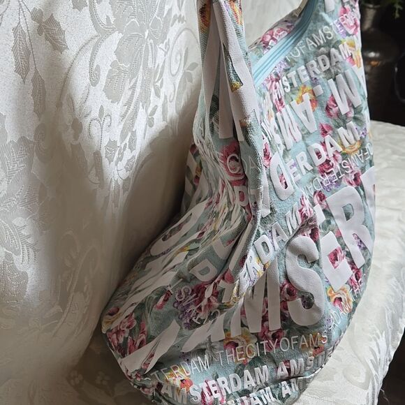 Robin Ruth Light Blue Floral Amsterdam Print Multicolor Shoulder Hobo Bag - Picture 4 of 7